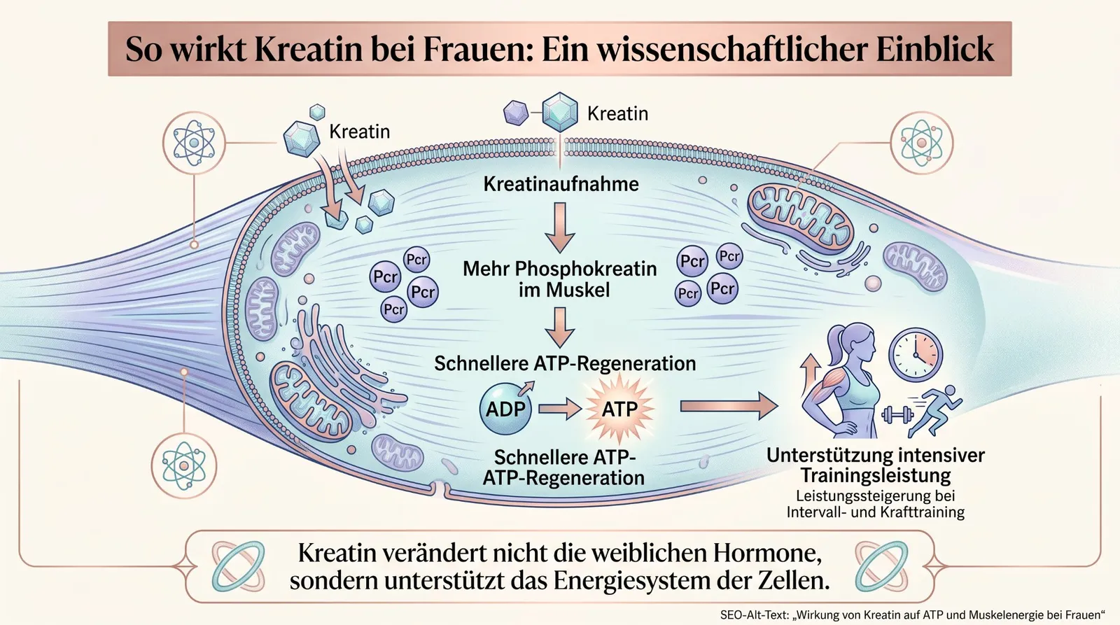 Wirkung von Kreatin auf ATP und Muskelenergie bei Frauen