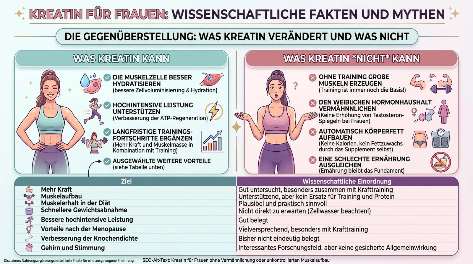 Kreatin für Frauen ohne Vermännlichung oder unkontrollierten Muskelaufbau