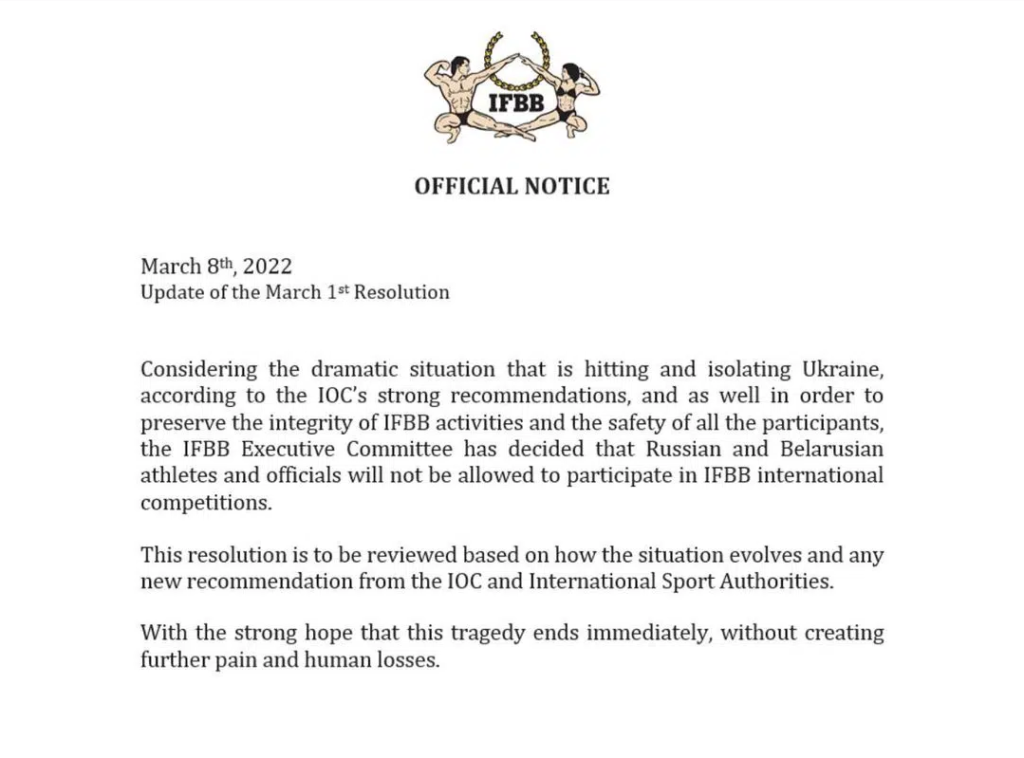 IFBB sperrt russische Athleten!